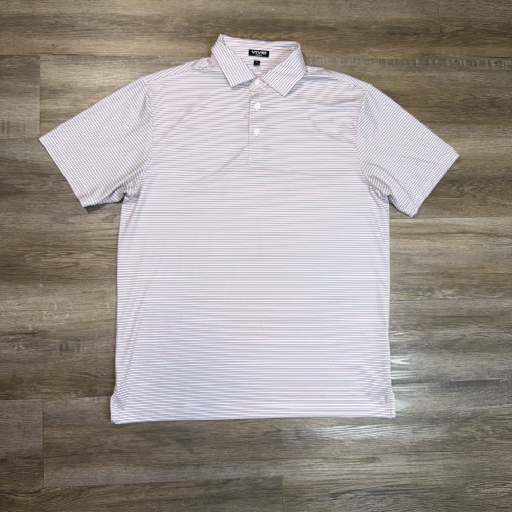 Vivid Golf Polo Shirt Mens Large Short Sleeve Blue Pink Striped